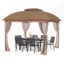 Captiva Designs Gazebo Canopy For Patio - Double Vent Outdoor Canopy With Netting (Khaki)