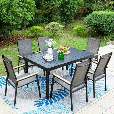 7pc Patio Set With Expandable Table & Lightweight Aluminum Frame Stackable Sling Chairs - Captiva Designs 3 7pc Patio Set With Expandable Table & Lightweight Aluminum Frame Stackable Sling Chairs - Captiva Designs