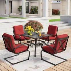 Captiva Designs 5pc Patio Dining Set With Square Umbrella Table With Mesh Top -Furniture GUEST 00ce1a48 5522 43e9 b5ce d6ae180b16db