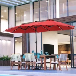 15' X 9' Rectangular Lit Outdoor Patio Market Umbrella With Extra Large Base And Sand Bags - Captiva Designs -Furniture GUEST 00f1b85c c7ae 4515 bd85 a22356a750d1