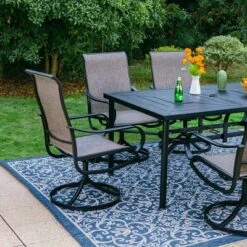 7pc Outdoor Dining Set With Swivel Sling Chairs & Large Metal Rectangle Table With Umbrella Hole - Gray - Captiva Designs -Furniture GUEST 0187332f 7e6e 48b3 9734 e41ad4cab50d