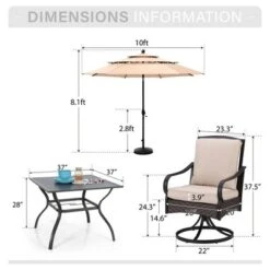 Captiva Designs 6pc Patio Slat-top Steel Table & Swivel Chairs With Thick Cushions & Beige 10ft Umbrella 30 Captiva Designs 6pc Patio Slat-top Steel Table & Swivel Chairs With Thick Cushions & Beige 10ft Umbrella -Furniture GUEST 019aa6ec cccf 4096 b1ef e64f076e3038