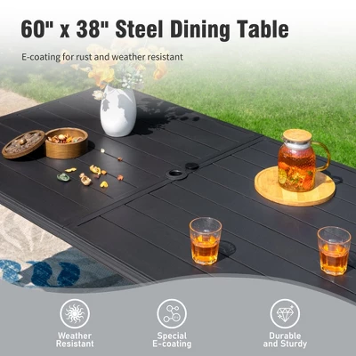 Captiva Designs 7pc Outdoor Patio Rectangle Steel Dining Table & Sling Swivel Chairs 15 Captiva Designs 7pc Outdoor Patio Rectangle Steel Dining Table & Sling Swivel Chairs - Image 13