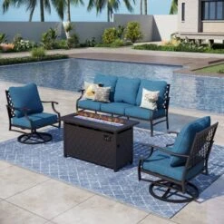Captiva Designs 4PCS Patio Outdoor Conversation Fire Pit Set With Swivel Armchairs For Garden, Poolside, Backyard -Furniture GUEST 02d7e0b9 a50c 454e 8e5b cea6d791cbd5
