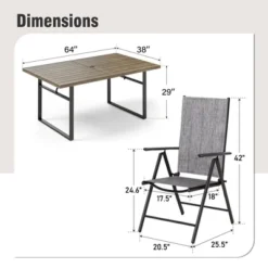 Captiva Designs 7pc Patio Wood-look Metal Table With Umbrella Hole & Textilene Reclining Foldable Chairs -Furniture GUEST 032c39ed 4390 4697 bc12 d6b50c56280e