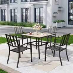 5pc Patio Table & Metal Chairs With Striped Design - Captiva Designs -Furniture GUEST 037f441e 0a30 45c6 afcf f23d25e31a82