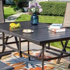 7pc Outdoor Dining Set With 7 Position Adjustable Folding Chairs & Metal Rectangle Table With Umbrella Hole - Gray/Black - Captiva Designs -Furniture GUEST 039a9e35 e5cd 4d40 ab43 1722328ca8f9