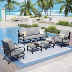 Captiva Designs 5 PCS Metal Patio Furniture Conversation Set With Rocking Armchairs For Garden Porch Backyard -Furniture GUEST 0420d656 7ea9 4dc0 a914 c4508f5f43f8