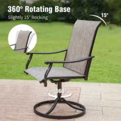 Captiva Designs 5pc Outdoor Dining Steel Table With Umbrella Hole & Brown Textilene Arm Chairs -Furniture GUEST 043bf945 52bd 4b7e 95a3 53c521554e6e