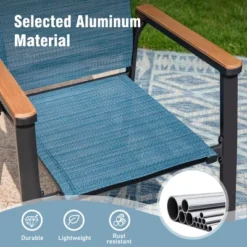 Captiva Designs 9pc Patio Dining Set With Slat-top Steel Rectangle Table & Textilene Aluminum Chairs -Furniture GUEST 04a17ce3 e003 4d37 a349 f4ac0c714244