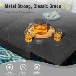 Captiva Designs 9pc Patio Dining Extendable Black Steel Rectangle Table & Textilene Swivel Chairs -Furniture GUEST 04ec4bd7 f1e7 4471 9f56 38356fabb02a