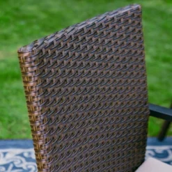 7pc Outdoor Dining Set With Rectangular Steel Table With 1.9" Umbrella Hole & Rattan Wicker Chairs With Cushions - Beige - Captiva Designs -Furniture GUEST 0576b966 b078 4b83 899a 2894fd96eb77