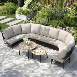 Captiva Designs Outdoor Half-Moon Sectional Patio Conversation Sets With 2 Round Table For Garden, Poolside, Balcony, Backyard -Furniture GUEST 05b46e57 d00e 436b b98c 2d91b32d86d5