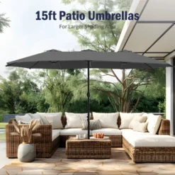 Captiva Designs 9'x15' Rectangular Outdoor Market Umbrella With Crank Handle