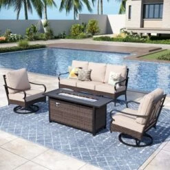 Captiva Designs 4pc Extra Large Metal And Rattan Outdoor Patio Fire Pit Set With Swivel Armchairs -Furniture GUEST 062575e5 962b 4ded 8e91 6c320cca983a