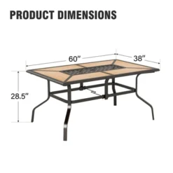 Captiva Designs 1Pc Outdoor Wood-look Rectangle Steel Frame Dining Table With Umbrella Hole -Furniture GUEST 064aee86 896a 4ef2 b15a d69689ecc968