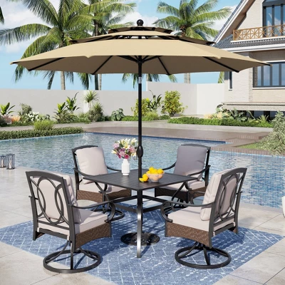 Captiva Designs 6pc Patio Slat-top Steel Table & Swivel Chairs With Thick Cushions & Beige 10ft Umbrella 18 Captiva Designs 6pc Patio Slat-top Steel Table & Swivel Chairs With Thick Cushions & Beige 10ft Umbrella - Image 16