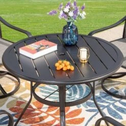 5pc Patio Dining Set With Round Table & Steel Swivel Chairs - Captiva Designs -Furniture GUEST 07a0a916 bbda 4856 959c 5a5dc63de089