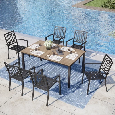Captiva Designs 7pc Patio Dining Driftwood Finished Rectangle Steel Table & Metal Arm Chairs 17 Captiva Designs 7pc Patio Dining Driftwood Finished Rectangle Steel Table & Metal Arm Chairs - Image 15