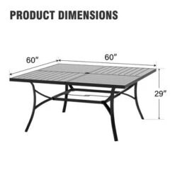 Captiva Designs 1pc Patio Spacious Slat-top Square Metal Dining Table With Umbrella Hole For 8 -Furniture GUEST 090244d3 ff19 48ad 90fb f40ed3c7604c