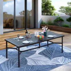 Captiva Designs 9pc Outdoor Dining Rectangle Steel Table And Thick Cushion Swivel Wicker Chairs -Furniture GUEST 099565cb d2a1 416d aa9a cc5f6bfe370e