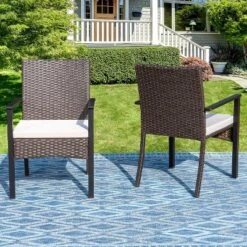 Captiva Designs Outdoor Patio All-weather Wicker Dining Chairs With Thick Cushion