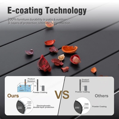 Captiva Designs 8pc Patio Slat-top Rectangle Table & Textilene Reclining Foldable Chairs & 13ft Large Umbrella 7 Captiva Designs 8pc Patio Slat-top Rectangle Table & Textilene Reclining Foldable Chairs & 13ft Large Umbrella - Image 5