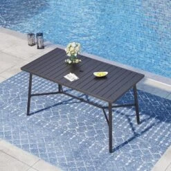 Captiva Designs 1pc Patio Outdoor Dining Rectangle Steel Bar Table With Steel Frame -Furniture GUEST 09f6039a f94d 4bd9 b0fa 089efb457078