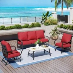 Captiva Designs 4 PCS Metal Patio Furniture Conversation Set With Rocking Armchairs For Garden Porch Backyard -Furniture GUEST 0a0aed2b 2a31 4499 9e3a 8700271ff2c9