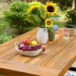 3pc Acacia Patio Dining Set With 2 Benches - Teak - Captiva Designs -Furniture GUEST 0a1cf8f0 429b 4446 a197 0e6d80ee2023 1