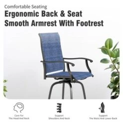 Captiva Designs 3pc Outdoor Dining Rectangle Metal Black Bar Table With U-shaped Legs & Sling Swivel Bar Stools -Furniture GUEST 0a37e5e0 8b9d 4d27 97bb b761f43acd2e