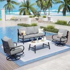 Captiva Designs 4 PCS Metal Patio Furniture Conversation Set With Swivel Armchairs For Garden Porch Backyard -Furniture GUEST 0a859e01 72c4 415a 9b61 1d8b254a370d
