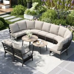 Captiva Designs 12pc Outdoor Half-Moon Sectional Patio Conversation Sets With 2 Round Table For Garden, Poolside, Balcony, Backyard 25 Captiva Designs 12pc Outdoor Half-Moon Sectional Patio Conversation Sets With 2 Round Table For Garden, Poolside, Balcony, Backyard -Furniture GUEST 0a93a0f3 a4f9 45a9 999f 0d2f523e77ae