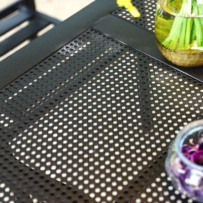 5pc Patio Set With 37" Square Metal Gridded Table With Umbrella Hole & Arm Chairs - Captiva Designs 4 5pc Patio Set With 37" Square Metal Gridded Table With Umbrella Hole & Arm Chairs - Captiva Designs - Image 2