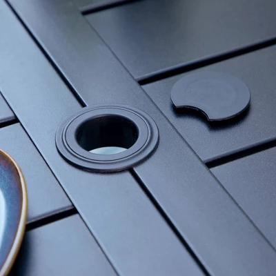 7pc Outdoor Dining Set With Metal Slat Top Table With 1.57" Umbrella Hole & Aluminum Chairs - Captiva Designs: Weather-Resistant Patio Set 4 7pc Outdoor Dining Set With Metal Slat Top Table With 1.57" Umbrella Hole & Aluminum Chairs - Captiva Designs: Weather-Resistant Patio Set - Image 2