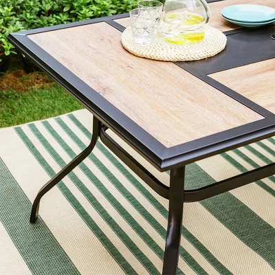 7pc Patio Dining Set With Rectangular Table With Umbrella Hole & C-Spring Motion Chairs - Captiva Designs 9 7pc Patio Dining Set With Rectangular Table With Umbrella Hole & C-Spring Motion Chairs - Captiva Designs - Image 7