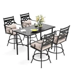 Captiva Designs 5pc Rectangle Steel Bar Table With C-shaped Cross Bracket & High Bar Stools -Furniture GUEST 0d1e73fc deec 4cc9 babf 05715b1c7eff