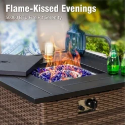 Captiva Designs 6pc Extra Large Metal And Rattan Outdoor Patio Fire Pit Set With Armchairs And Ottomans -Furniture GUEST 0d8ca52c 4c3e 4b5f a3fe a76386d42dc6