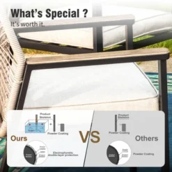 Captiva Designs 9pc Outdoor Patio Rectangle Black Metal Table & Beige Rattan Cushioned Chairs -Furniture GUEST 0d9095cc 9be4 40c7 9e62 8d7f878aa067