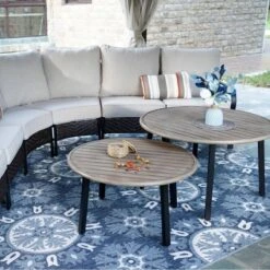 Captiva Designs 8-Seat Half-Moon Curved Outdoor Patio Conversation Set With Coffee Tables