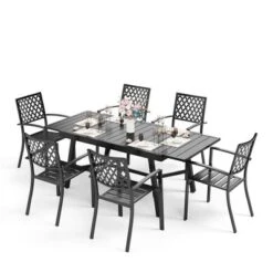 Captiva Designs 7pc Outdoor Expandable Rectangle Dining Table & Stackable Metal Chairs -Furniture GUEST 0e88d884 bf9b 4511 a626 ab5909def84e