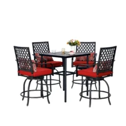5pc Outdoor Set With Swivel Stools & Cushions & Square Metal Table - Captiva Designs