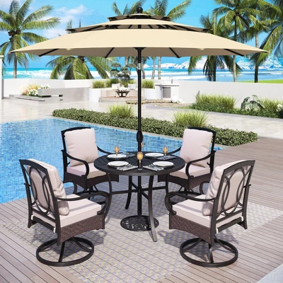 Captiva Designs 6pc Patio Slat-top Steel Table & Swivel Chairs With Thick Cushions & Beige 10ft Umbrella 17 Captiva Designs 6pc Patio Slat-top Steel Table & Swivel Chairs With Thick Cushions & Beige 10ft Umbrella - Image 15