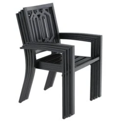 7pc Patio Dining Set With 59"x35" Steel Rectangle Table With 2.6" Umbrella Hole & 6 Steel Arm Chairs - Black - Captiva Designs -Furniture GUEST 1095ebb6 850f 4be5 aee7 4c57eca9ec2a