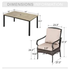 Captiva Designs 7pc Outdoor Taupe Wood-look Rectangle Steel Dining Table & Rattan Metal Arm Chairs -Furniture GUEST 10ec041b 99fa 43ab 952d 5e0c3ebaa0f1