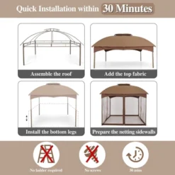 Captiva Designs Gazebo Canopy For Patio - Double Vent Outdoor Canopy With Netting (Khaki) -Furniture GUEST 11943d71 945b 4a63 955d c3d67e95c45c