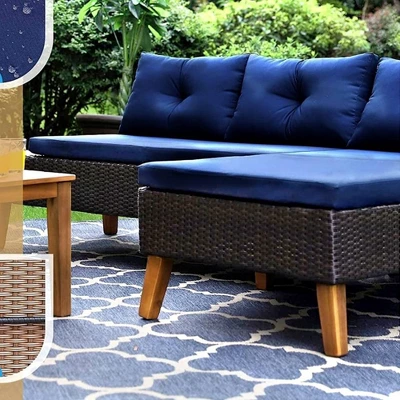 3pc Outdoor Acacia Wood Conversation Set With Sectional Sofa & Cushions - Captiva Designs 8 3pc Outdoor Acacia Wood Conversation Set With Sectional Sofa & Cushions - Captiva Designs - Image 6