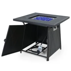 5pc Patio Dining Set With Square Steel Fire Pit With Faux Wood Tabletop & Rattan 360 Swivel Chairs - Captiva Designs -Furniture GUEST 1371b772 28c5 4bc4 97d5 24f8fceb8b03