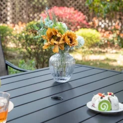 7pc Outdoor Dining Set With Steel Rectangle Table With Umbrella Hole & Swivel Chairs - Captiva Designs -Furniture GUEST 14deb635 a56a 4600 9888 90aef58f6277