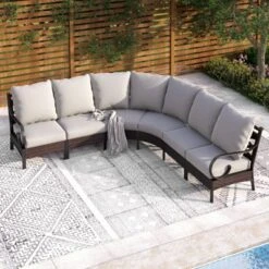 Captiva Designs 6-Seat Half-Moon Curved Outdoor Patio Sectional Sofa Conversation Set -Furniture GUEST 1590acc1 bc46 4c6e a7ab c6be880f5c92